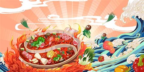 手绘国潮美食火锅原创海报插画图片素材免费下载 觅知网