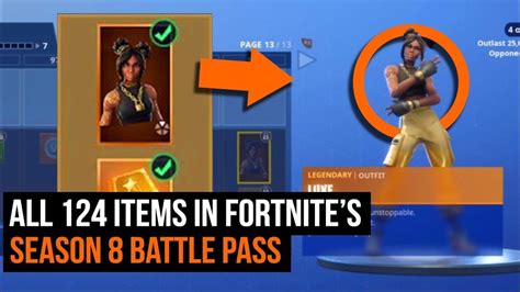 All 124 Items In Fortnites Season 8 Battle Pass Youtube