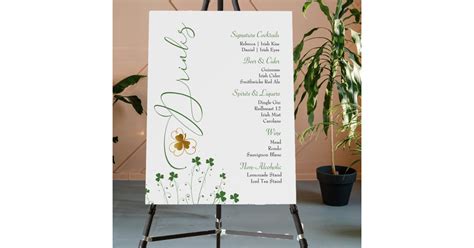 Modern Calligraphy Shamrock Irish Wedding Bar Menu Foam Board Zazzle