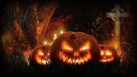 Pumpkins Halloween Faces Jack O Lantern Cemetery Light Hd Halloween