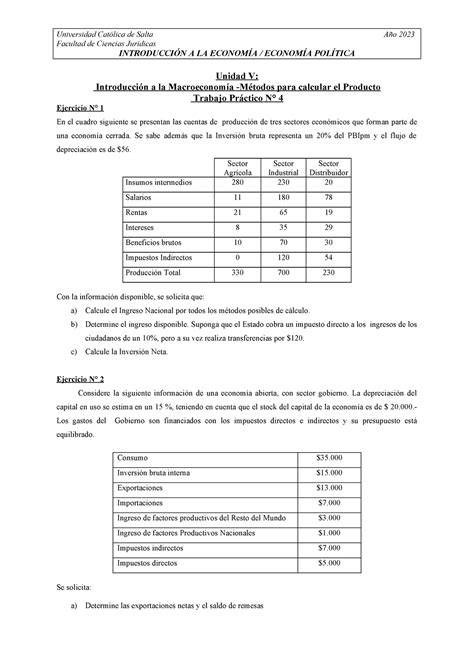 Trabajo Práctico N 4 Unidad N5 Intro a la Macroeconomía