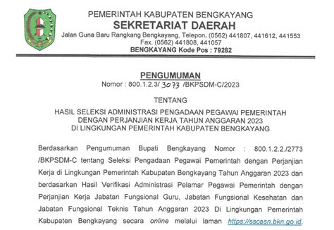 PENGUMUMAN HASIL SELEKSI ADMINISTRASI PENGADAAN PPPK DI LINGKUNGAN