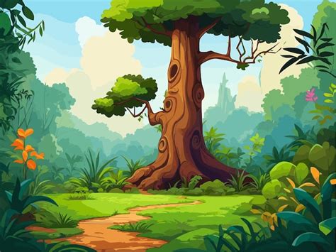 Premium Vector | Wild Background Forest Illustration with Cartoon Trees ...