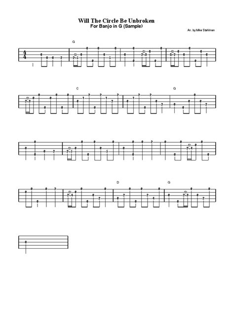 Will the Circle Be Unbroken Chords Banjo Tab Key g