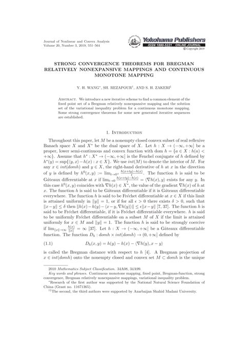 Pdf Strong Convergence Theorems For Bregman Relatively Nonexpansive