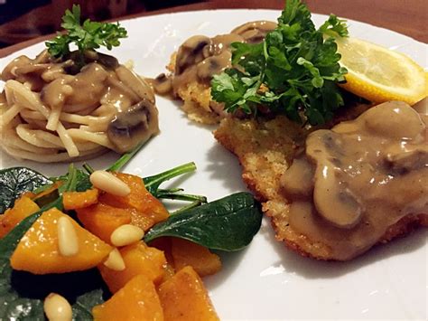 Pork Schnitzel With Spinach Pumpkin Salad