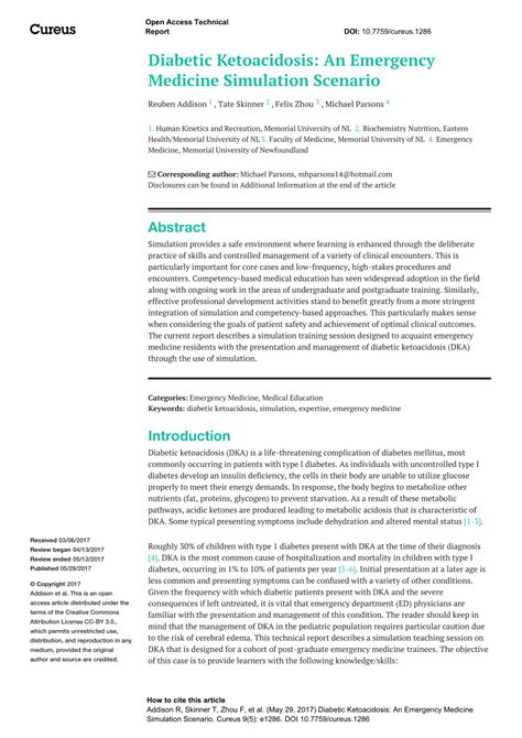 Pdf Diabetic Ketoacidosis An Emergency Medicine Simulation Scenario