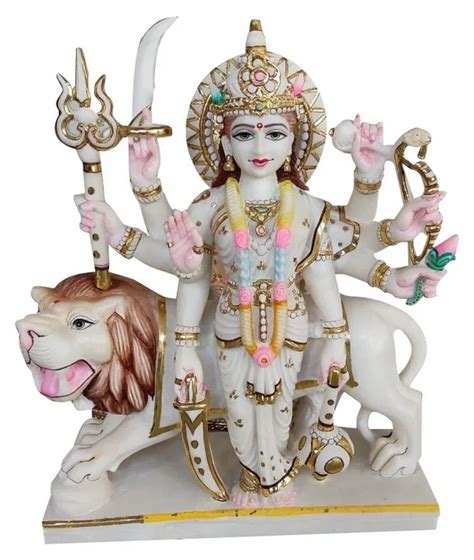 Multicolor Painted Marble Durga Maa Statue For Worship Size 2 Feet