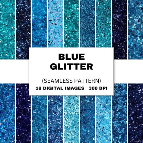 Blue Glitter Seamless Patterns Printable Digital Paper 18 Designs