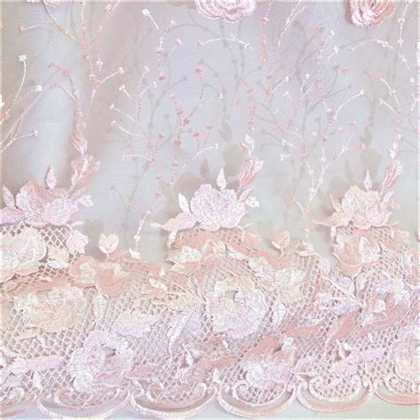 Tecido Renda Tule Bordada Floral Cor Rosa Claro Pantone 13 2806 Pink