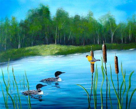 Loons In A Lake Painting By Kevin Brown Fine Art America