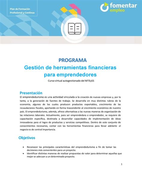 Programa Del Curso Programa Gesti N De Herramientas Financieras