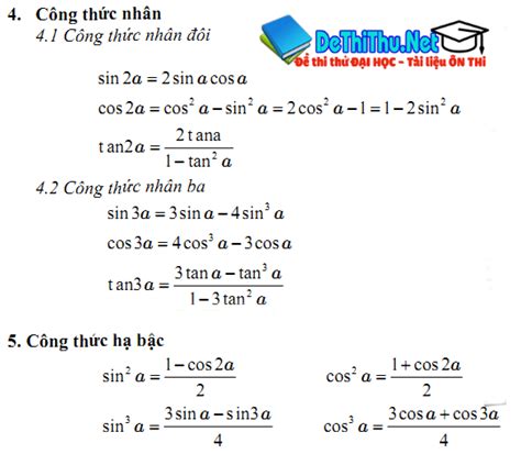 Bảng Công Thức Lượng Giác đầy đủ,chi Tiết,dễ Hiểu