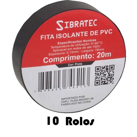 10 Rolos Fita Isolante Preta Anti Chama 19mm X 20M Sibratec Submarino