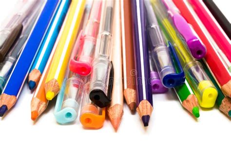 Color Pencils And Pens Stock Image Image Of Background