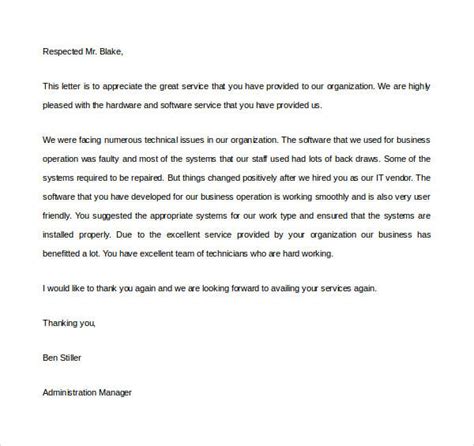 Appreciation Letter Sample For Good Service Hq Printable Documents