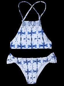 2018 Print Criss Cross Bikini Set In WHITE L ZAFUL