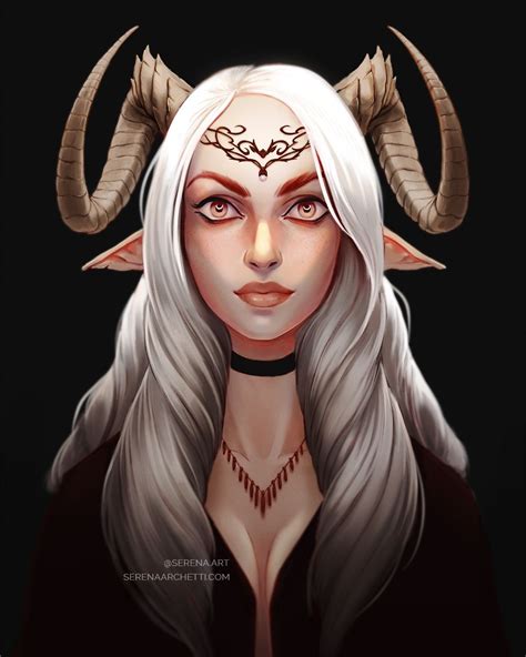 A Woman With Long White Hair And Horns On Her Head