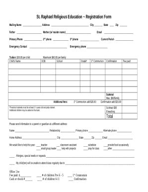 St Raphael Religious Education Student Registration Doc Template