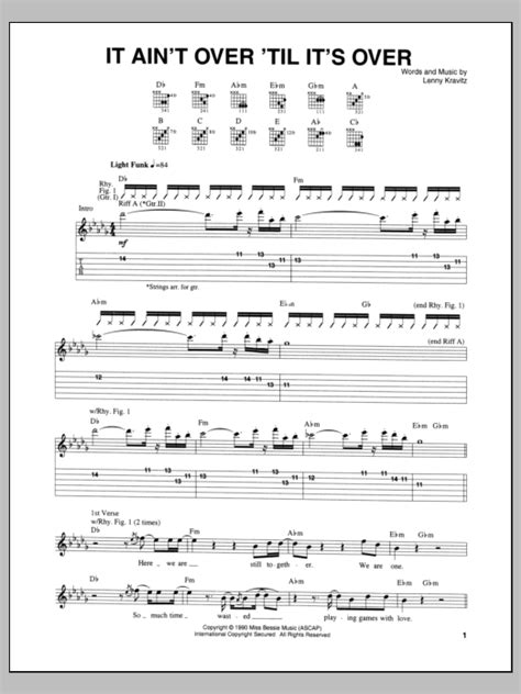 It Aint Over Til Its Over By Lenny Kravitz Sheet Music For Guitar