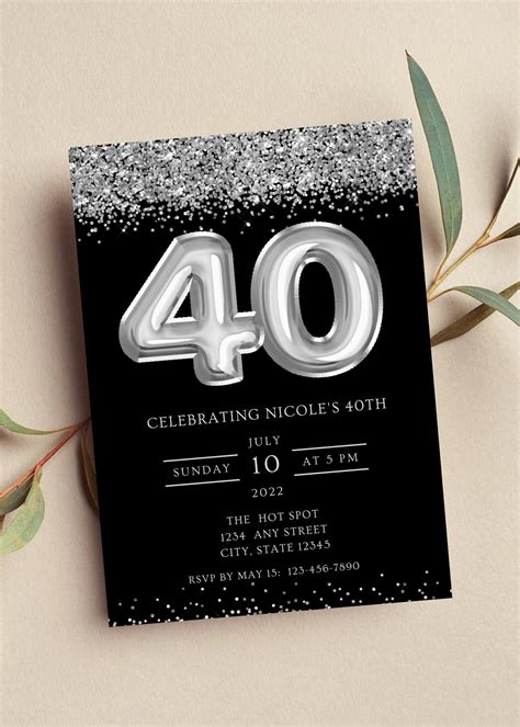 Editable 40th Birthday Invitation Blue And Black Invitation Blue 40