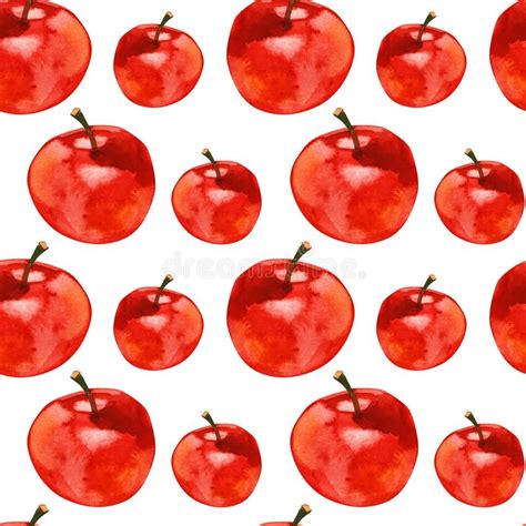 Watercolor Seamless Pattern With Red Apples Hand Draw Illustration