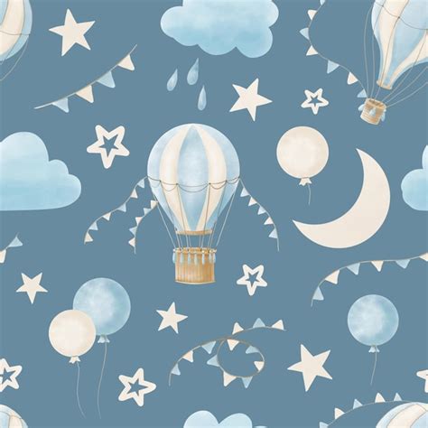 Premium Photo Seamless Watercolor Pattern With Cute Hot Air Balloons