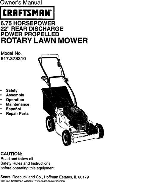 Craftsman 917378310 User Manual Lawn Mower Manuals And Guides L0101091