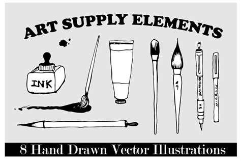 8 Hand Drawn Art Supply Illustration Masterbundles