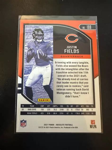 2021 Panini Absolute Justin Fields Recrue Rc Chicago Bears 108 Eur 0