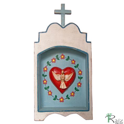 Oratório Divino Espírito Santo Madeira para Mesa ou Parede Branco e