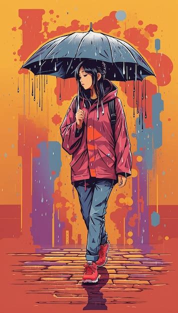 Premium Ai Image Anime Girl Under An Umbrella In The Rain