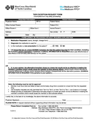 Fillable Online Blue Medicare HMO PPO Tier Exception Request Form Fax