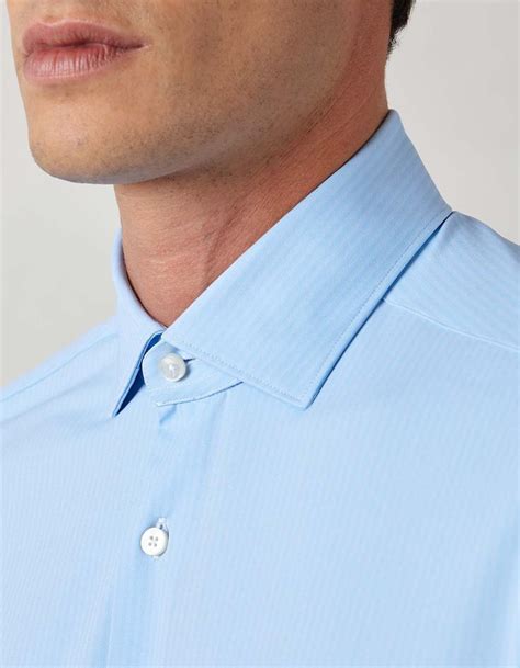 Camicia Collo Francese Piccolo Tinta Unita Armaturato Azzurro Da Uomo