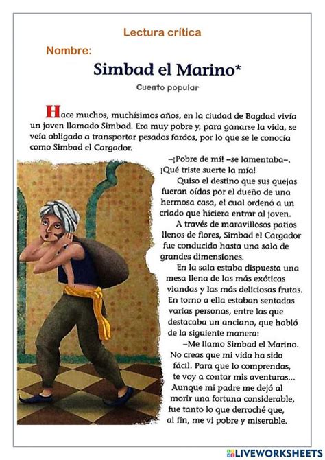 Cuento Simbad El Marijno Worksheet Lengua Y Literatura Lectura