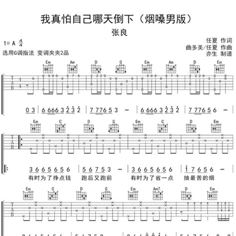 《我真怕自己哪天倒下》吉他谱 张良 G调演奏吉他六线谱 吉他堂