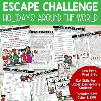 Holidays Around The World Escape Room ELA December Activity Print