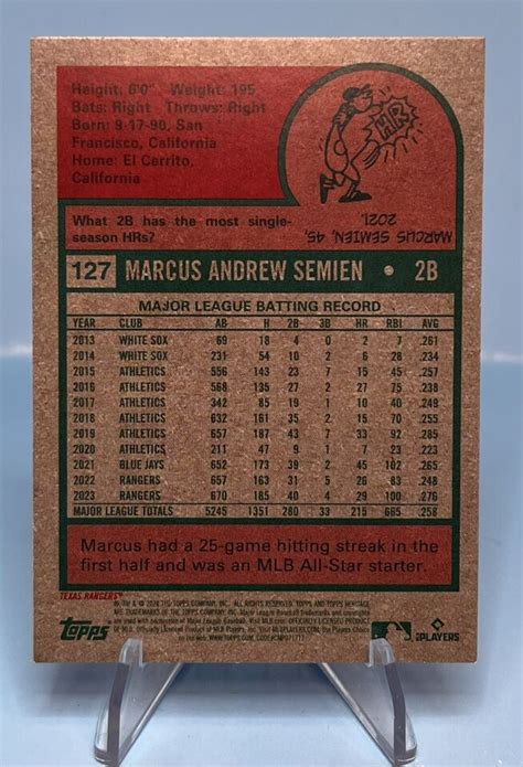 2024 Topps Heritage Flip Stock Marcus Semien Texas Rangers 127 EBay