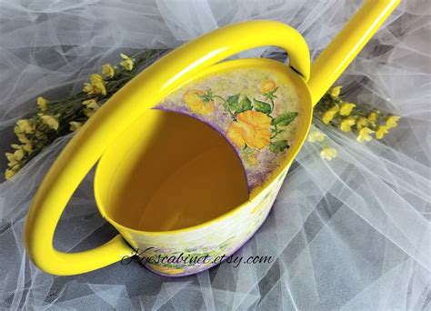 Decoupage Watering Can Pansy Flowers Basket Metal Etsy