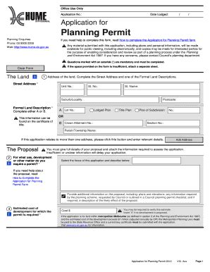 Fillable Online Hume Vic Gov Planning Permit Application Form Hume