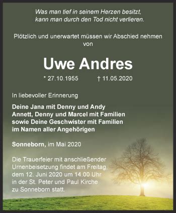 Traueranzeigen Von Uwe Andres Trauer In Thueringen De