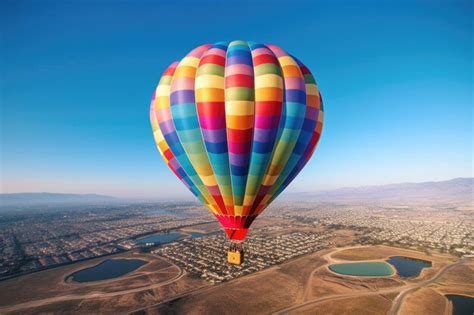 Premium Photo Aerial View Of A Multicolored Hot Air Balloon Against