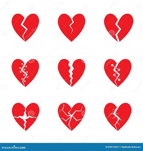 Red Heart Set Stock Vector Illustration Of Heart Broken 89014622