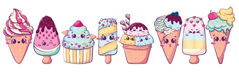 Clipart Collection Of Kawaii Cartoon Doodle Ice Cream Pastel Colors Vector Illustration Of