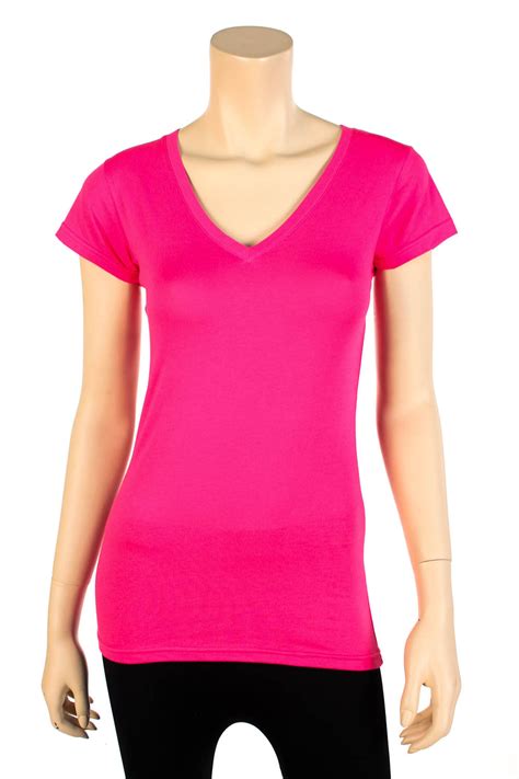 Womens Basic V Neck T Shirt Short Sleeve Cotton Solid Colors Plain Top