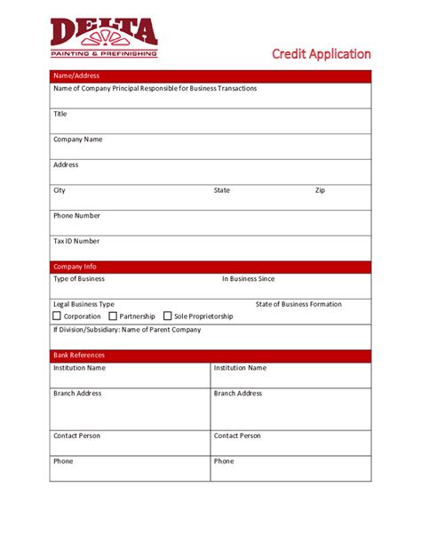 Fillable Online Credit Application Form Studylib Fax Email Print