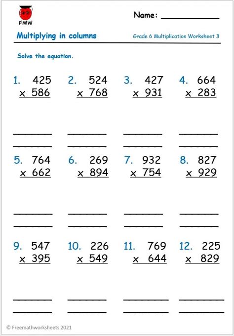 Free Grade 6 Multiplication Worksheets Free Printables