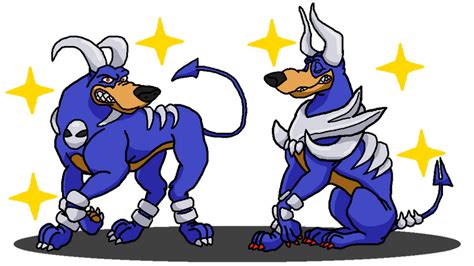 Shiny Houndoom (+Mega) + DeSoto and Roscoe by shawarmachine