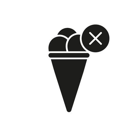 Ice Cream Cone Silhouette Icon with Cancel Symbol Indicating No Ice