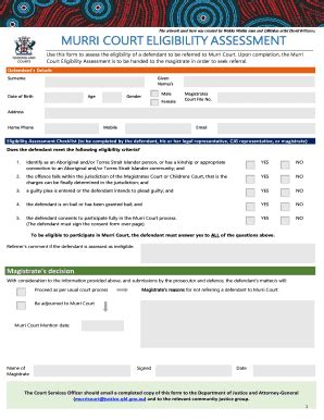 Fillable Online Courts Qld Gov Murri Court Eligibility Assessment Form